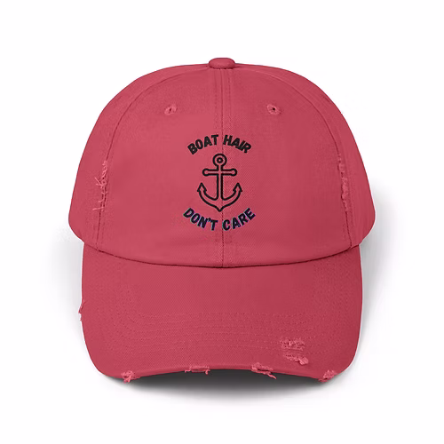 Cap: ‘Boat Hair Don’t Care’ Distressed - Trendy, Casual, Summer, Beach, Boat,