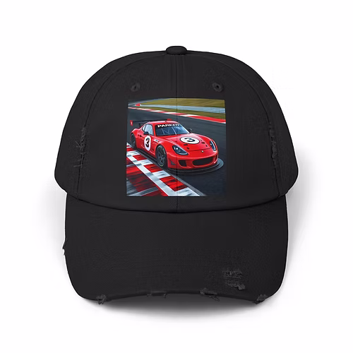 Racing-Themed Distressed Cap Vintage Vibe