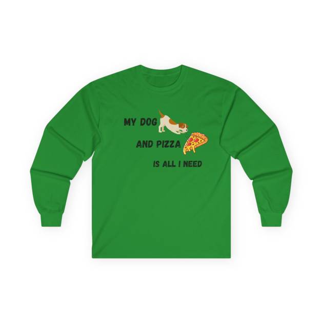 Dog and Pizza Long Sleeve Tee - Trendy Fun Wear for Dog and Pizza Lovers Gift
